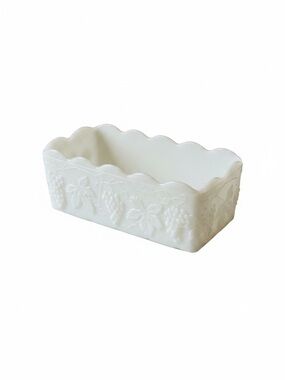 Vintage Anchor Hocking Fire King milk glass planter, grape & leaf pattern